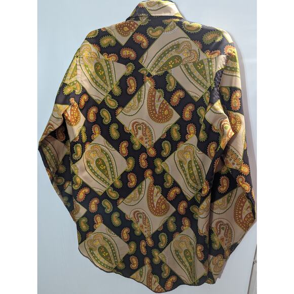 Vintage Wrangler Mens Shirt Large Snaps Western Paisley Single Needle Long Tails - Picture 2 of 8